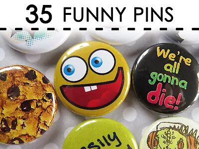 Funny Pinback Buttons Pins Set Pack Of 35 - 1” Mini Collectibles • $26.99