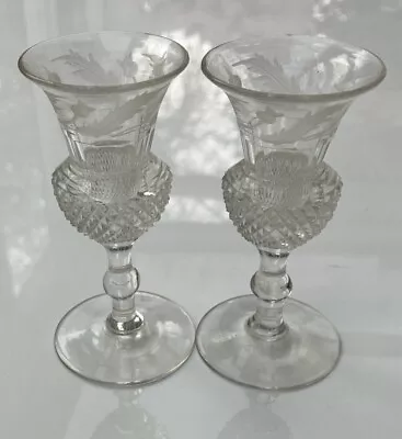 Edinburgh Crystal Hand Blown Thistle Liquor Glasses 3.5” Tall.  Pre 1918 • £36