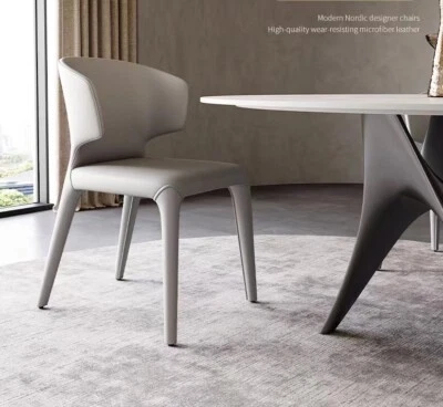 Modern Style Nordic Design Dining Chair Microfiber Leather Wrapped In Light Grey • $2449