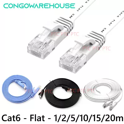 Cat6 RJ45 Flat Ethernet Network Data Patch Cable Copper Lead 1m 2m 5m 10m 20m • $6.50