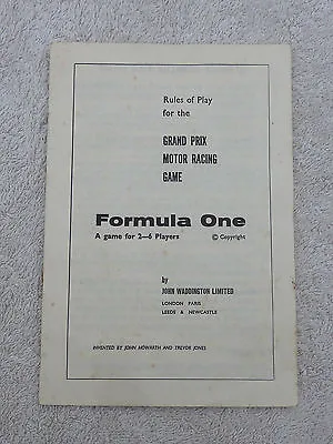 £5.95 • Buy Vintage Old Formula 1 One Game Instructions Waddington's 1960's Good Condition 