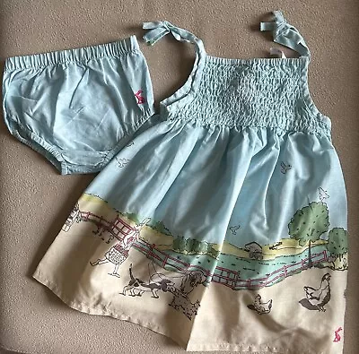 Joules Baby Girl Sun Dress With Pants Blue Farm Village Pony Pattern9-12 Months • £5