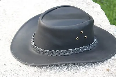 £15.99 • Buy Men Black Cowboy Hat Real Leather Australian Western Cowboy Crazy Horse Bush Hat