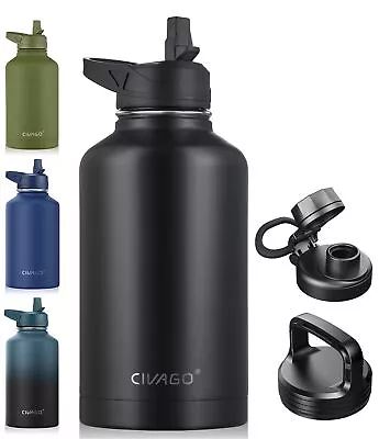 Half Gallon Insulated Water Bottle With Straw 64 Oz Stainless Steel Large Metal • $33.68