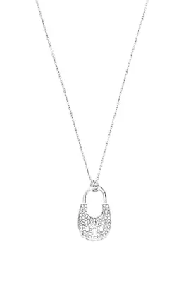 Michael Kors Rose Silve-tone Padlock Crystal Heart Pendant Necklace Msrp $100.00 • $59.95