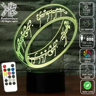 Lord Of The Rings Precious 3d Led Battery Usb Night Light 7 Colour Timer Remote • $34.99