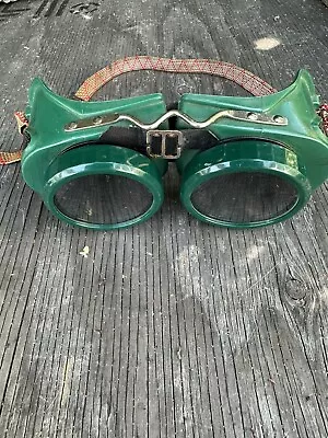 VTG Green Military/Motorcycle/Safety Green Rubber Goggles Screw -In Glass Lenses • $75