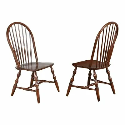 Sunset Trading Andrews Windsor Solid Wood Dining Chairs In Chestnut (Set Of 2) • $417.51