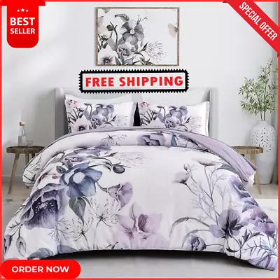 Luxudecor Floral Comforter Set Queen Size  Purple Flower Bed  In A Bag Soft Set • $52.20