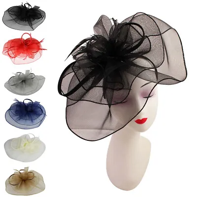 £14.95 • Buy LARGE Feather Flower Hair Hat Fascinator Headband Party Wedding Royal Ascot Race