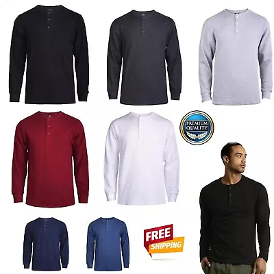 New Men Thermal Henley Shirt T-shirts Long Sleeve Cotton Pullover Three Buttons • $24.30