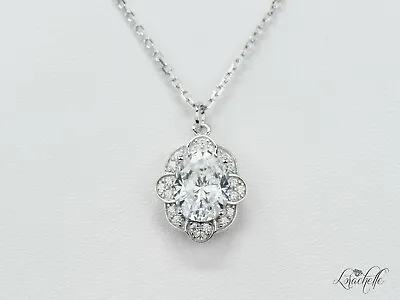 2 Ct Oval Cut Vintage Diamond Necklace Pendant Cable Chain 14k White Gold Plated • $62.55