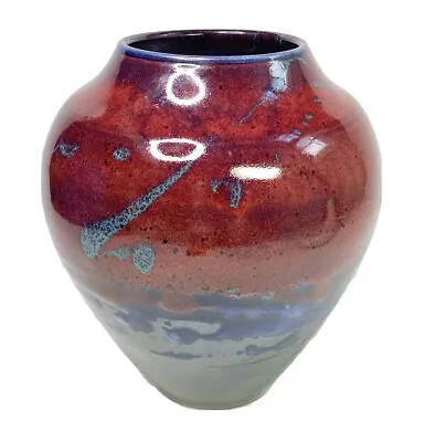 $120 • Buy Paul Jeselskis Studio Art Pottery Large Ceramic Vase 9.5” Signed Red Blue