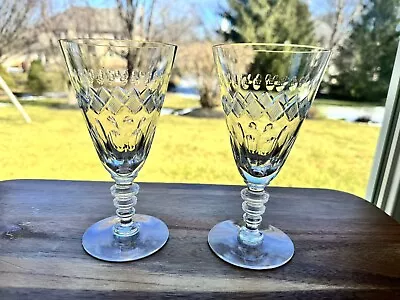 Vintage Hawkes Diamond Cut Glass Stemware 6.5” Tall ~set Of 2 • $79.98