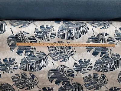 Dark Blue And Beige TROPICAL Palm Leaves Heavy  Upholstery  Fabric • $27.95