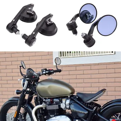 Motorcycle Round Black 7/8  Bar End Mirrors For Triumph Bonneville Bobber / T100 • $25.75