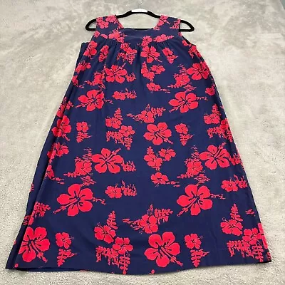 VTG Ui Maikai Hawaiian Dress Womens M/L Blue Red Floral Sleeveless Cotton Mumu • $36.94