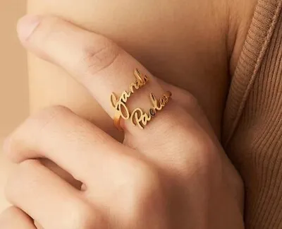 Personalised Double Name Ring Monogram Ring Dainty Name Ring Couple Ring . • $127.29