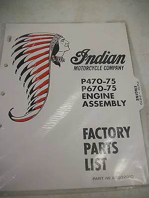 Nos Indian Motorcycle P470-75 & P670-75 Engine Assy Factory Parts List  • $32.35