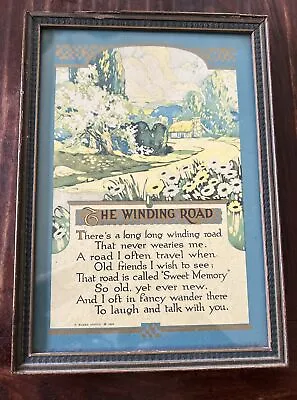 Antique 1925 Buzza Motto Framed Litho Poem: “The Winding Road”; 7.75x10.75” • $29.99