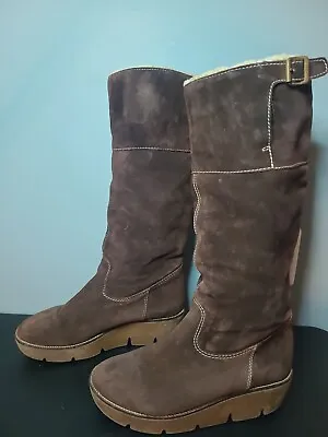 KORS Michael Kors Made In Italy Brown Suede Winter Fur Wedge Boots US 10/ EU 40 • $45.90