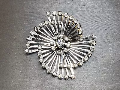 Coro Silver Plate Rhinestone Pinwheel Starburst Brooch Jewelry • $12.44