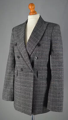 Ladies Zara Grey Check Double Breasted Blazer Jacket Size XS UK 8 • $8.70