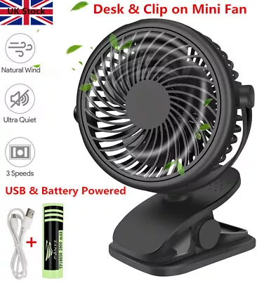 £5.58 • Buy USB Rechargeable Mini Cooling Fan 3 Speeds Clip On Desk Baby Stroller Portable