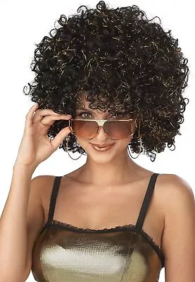 Disco Glitter Wig 70's Afro Black Fancy Dress Halloween Adult Costume Accessory • $20.57