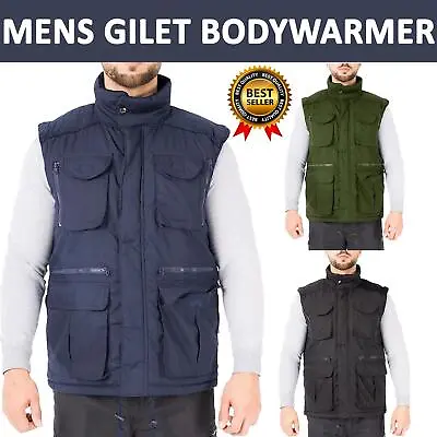 Mens Gilet Body Warmer Sleeveless Jacket Waistcoat Multi Pocket Vest Size S-XXL • £27.49