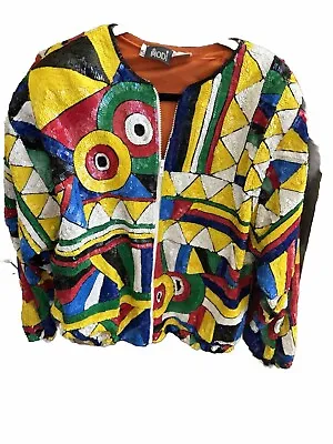 Modi Womens Vintage Full Sequin Bright Geometric Pattern Jacket Size 8-10 • $125