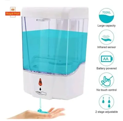 700ml Automatic Soap Dispenser Sanitiser Hands Free IR Sensor Touchless White UK • £13.95