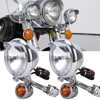 Motorcycle Passing Turn Signal Lamp Driving Fog Spot Light Kit For Harley NEW US • $44.13