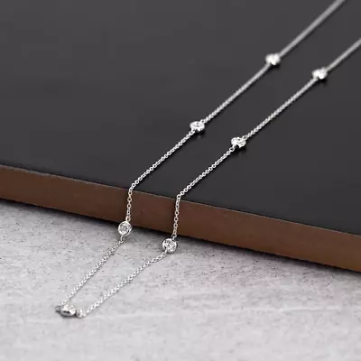 $130.49 • Buy 14K White Gold Over 2.22ct 7 Stone Bezel Diamond By The Yard Layering Necklace