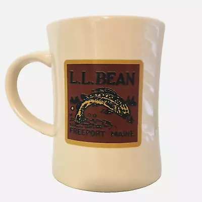 LL Bean Freeport Maine Ceramic Coffee Mug Beige W/ Brown Logo 4.5 H 3 W 12 Oz. • $12.99