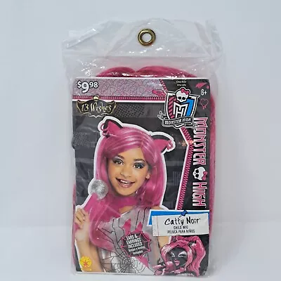 Monster High Catty Noir Pink Child Wig Costume W/Ears Earrings 13 Wishes 6+ 2016 • $11.99