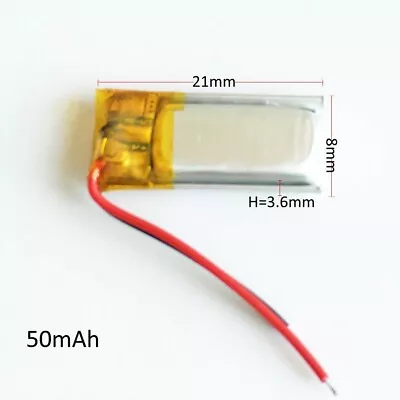 Lithium Polymer Battery 3.7V 50mAh 21 X 8 X 3.6mm Li-Po LP 360821 GPS MP3 UK • £7.69
