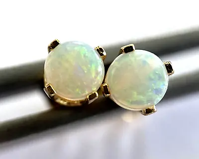 JKL 14K Solid Yellow Gold Round Shape Opal Ladies Or Child Stud Earrings • £85.48