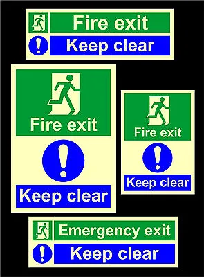 £2.09 • Buy FIRE EXIT KEEP CLEAR Photoluminescent Sign Or Sticker Safety Evacuation Door 