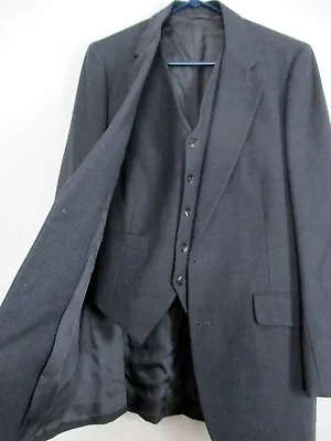 40L Vintage 100% Wool 2pc Suit Blazer Vest Jacket Grey Dark Academia Woolmark • $24.99