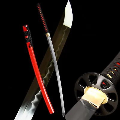 T10 Steel Clay Tempered Real Hamon Japanese Samurai Sword Full Tang Battle Ready • $126.66