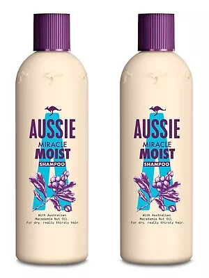 2x Aussie MIRACLE MOIST Shampoo 250ml With Macadamia Nut Oil For Dry Hair • £10.99