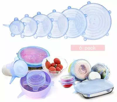 $8.59 • Buy 6 Size Silicone Stretch Lids Food Storage Covers Seal Bowl Stretchy Fresh Wrap