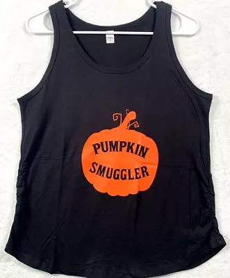 Maternity Pumpkin Smuggler Tank Top T Shirt Black Rouche Halloween Size M • $12.29