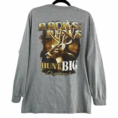 Racks And Reels T-Shirt Men Adult Large Gray Hunting Deer Buck Long Sleeve Hunt • $8.40