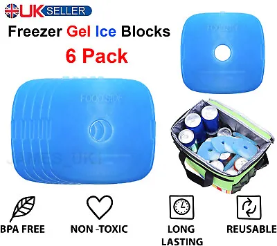 6 X Reusable Ice Blocks For Cool Box Lunch Freezer Cooler Bag Slim Long Lasting • £11.95
