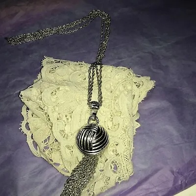 Vintage Silver Tone Monet Ball / Chains Tassel Pendant Double Strand Necklace • $29.99