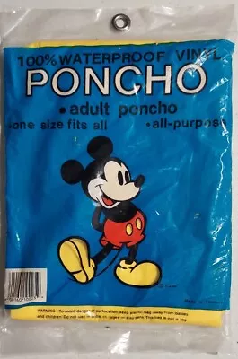 Vintage Disney World Mickey Mouse Rain Poncho Adult One Size Fit All Waterproof • $14.99