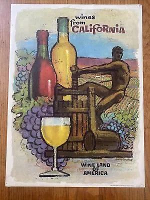 $30 • Buy Vintage Wines From California Poster By Amado Gonzalez Litho Original - 21x29