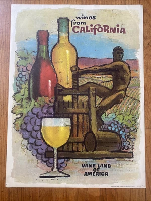 $30 • Buy Vintage Wines From California Poster By Amado Gonzalez Litho Original - 21x29